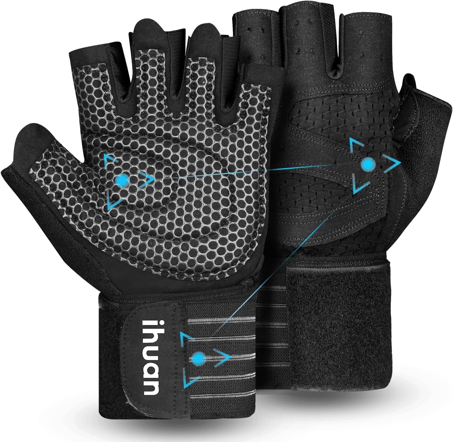 ihuan - Guantes de entrenamiento con ventilación, unisex, protección completa de la palma de la mano para levantamiento de pesas, entrenamiento, fitness, suspensiones, dominadas - Imagen 8