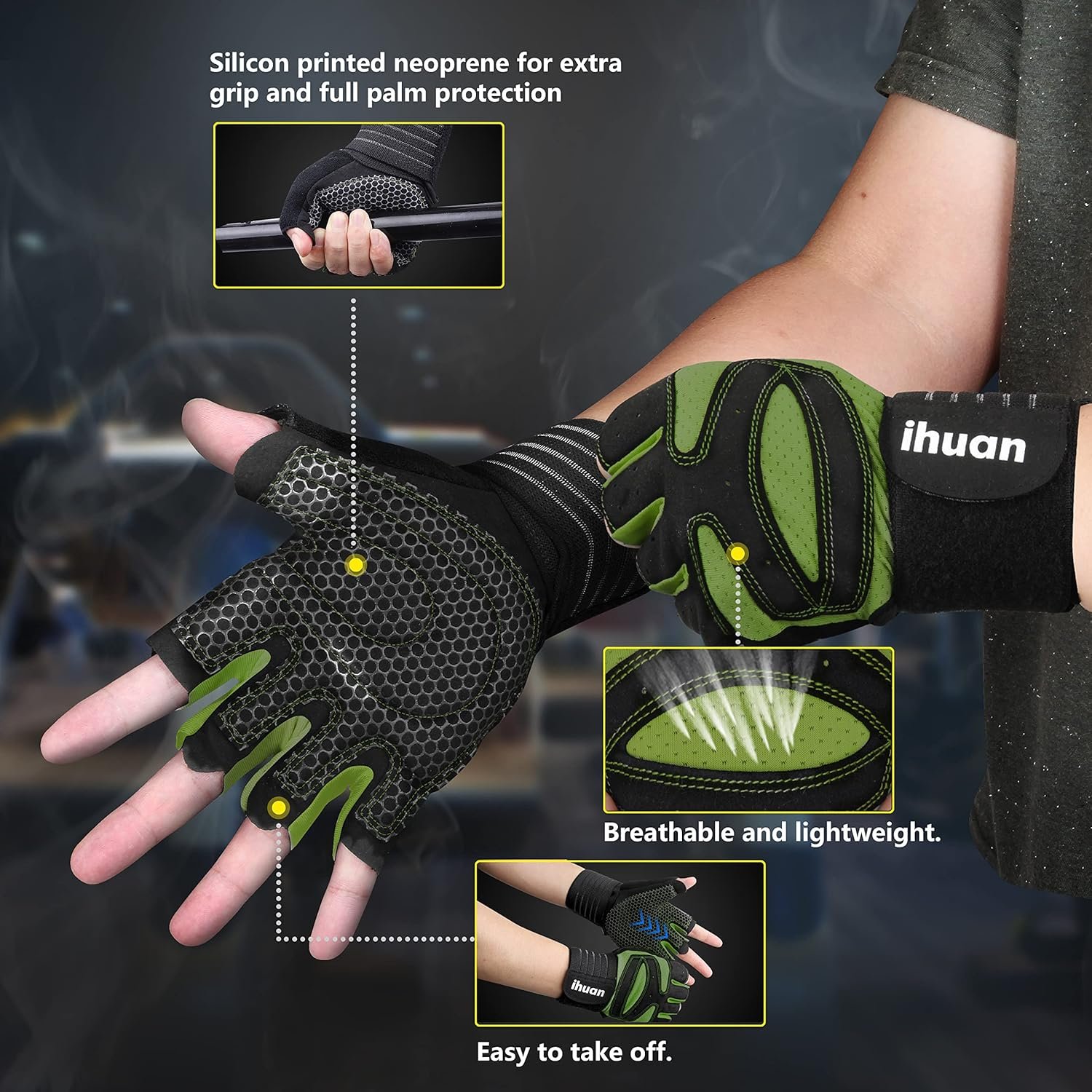 ihuan - Guantes de entrenamiento con ventilación, unisex, protección completa de la palma de la mano para levantamiento de pesas, entrenamiento, fitness, suspensiones, dominadas - Imagen 13