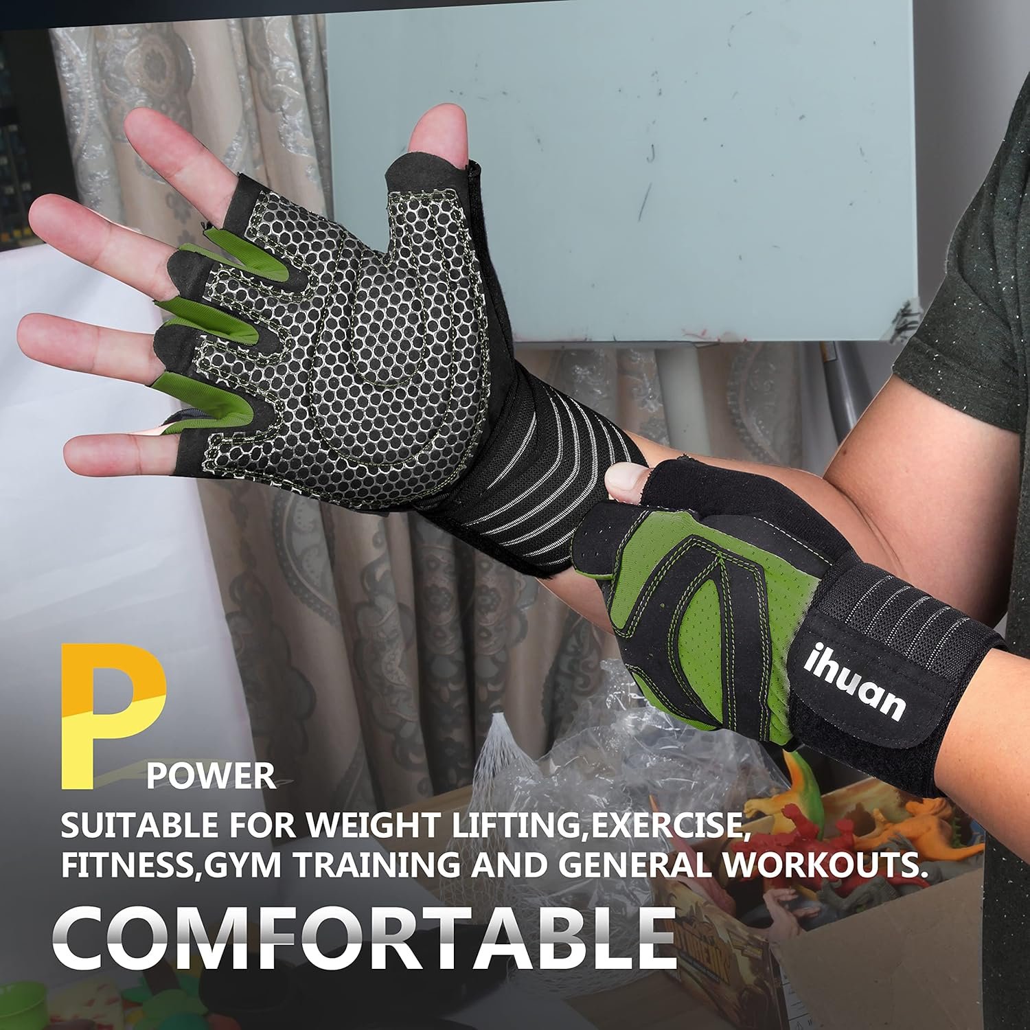 ihuan - Guantes de entrenamiento con ventilación, unisex, protección completa de la palma de la mano para levantamiento de pesas, entrenamiento, fitness, suspensiones, dominadas - Imagen 14