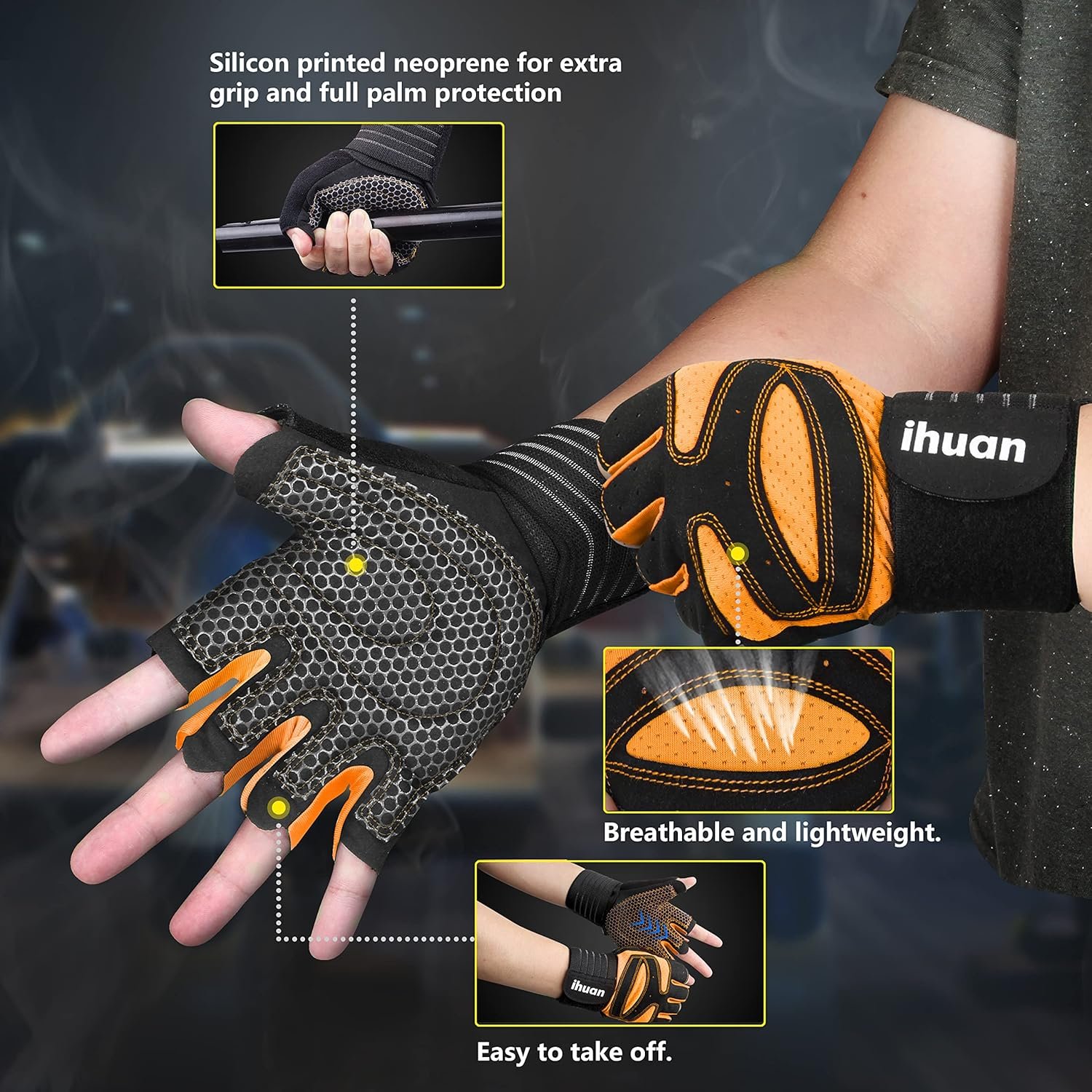 ihuan - Guantes de entrenamiento con ventilación, unisex, protección completa de la palma de la mano para levantamiento de pesas, entrenamiento, fitness, suspensiones, dominadas - Imagen 19
