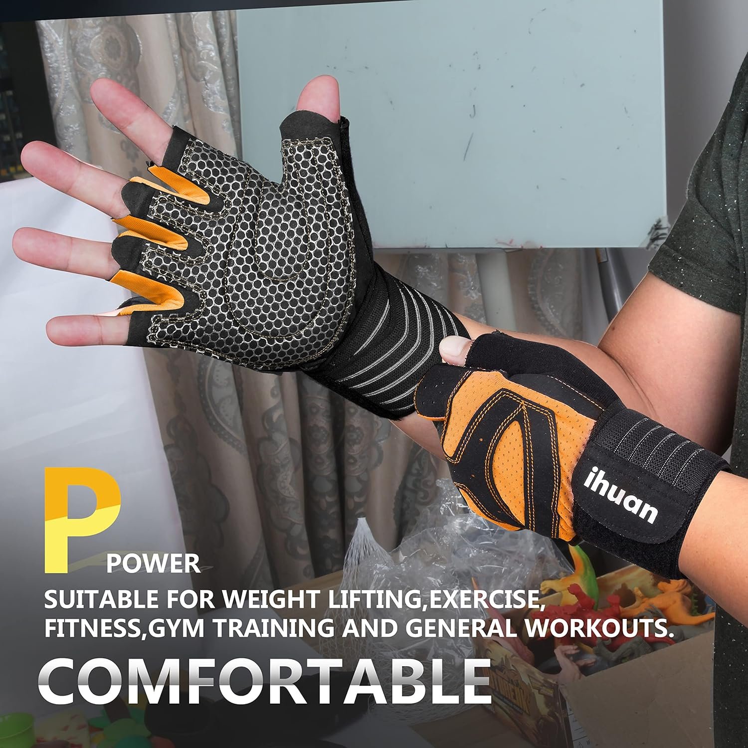 ihuan - Guantes de entrenamiento con ventilación, unisex, protección completa de la palma de la mano para levantamiento de pesas, entrenamiento, fitness, suspensiones, dominadas - Imagen 20