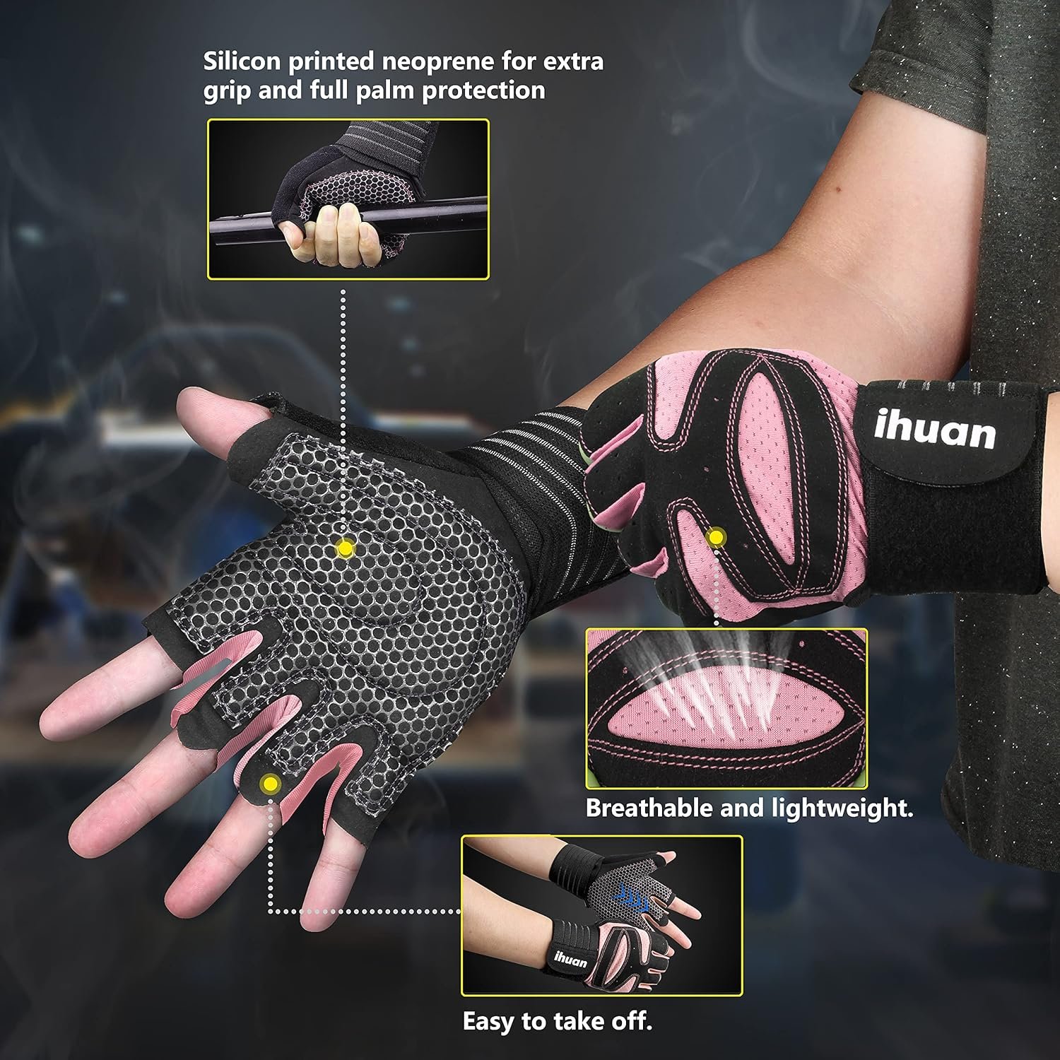 ihuan - Guantes de entrenamiento con ventilación, unisex, protección completa de la palma de la mano para levantamiento de pesas, entrenamiento, fitness, suspensiones, dominadas - Imagen 31