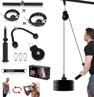 Mikolo Fitness LAT y sistema de polea de elevación, máquina de doble cable (70 y 90 pulgadas) con pasador de carga mejorado para tríceps tirar, flexión de bíceps, espalda, antebrazo, hombro y equipo