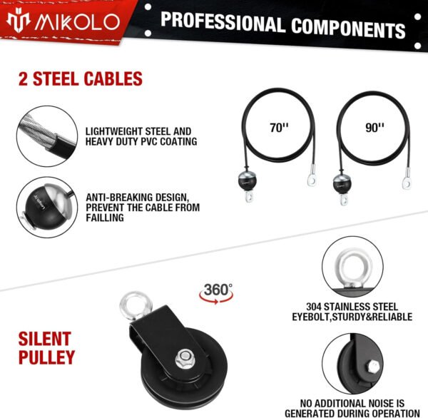 Mikolo Fitness LAT y sistema de polea de elevación, máquina de doble cable (70 y 90 pulgadas) con pasador de carga mejorado para tríceps tirar, flexión de bíceps, espalda, antebrazo, hombro y equipo - Imagen 3