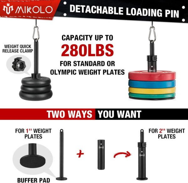 Mikolo Fitness LAT y sistema de polea de elevación, máquina de doble cable (70 y 90 pulgadas) con pasador de carga mejorado para tríceps tirar, flexión de bíceps, espalda, antebrazo, hombro y equipo - Imagen 4