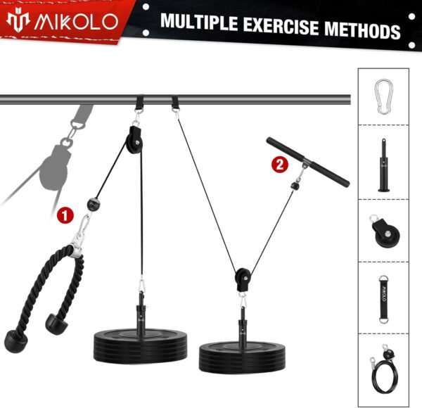 Mikolo Fitness LAT y sistema de polea de elevación, máquina de doble cable (70 y 90 pulgadas) con pasador de carga mejorado para tríceps tirar, flexión de bíceps, espalda, antebrazo, hombro y equipo - Imagen 5