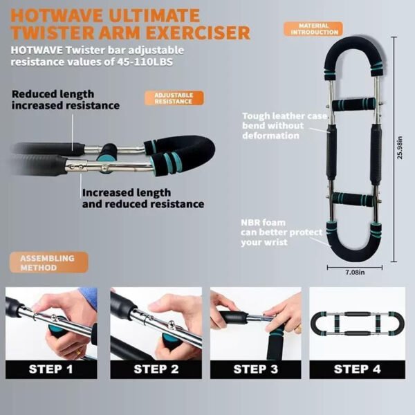 Ejercitador de brazo Twister, equipo de entrenamiento de pecho ajustable de 40 a 110 libras, fortalecedor de ejercicio mejorado para el antebrazo y tríceps en el pecho, máquina de ejercicios portátil - Imagen 2