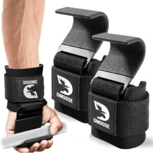 DMoose Fitness Ganchos de levantamiento de pesas para hombres y mujeres (par) – Acolchado de muñeca de 0.315 pulgadas de grosor – Empuñaduras de peso para levantamiento de pesas, encogimiento, filas y