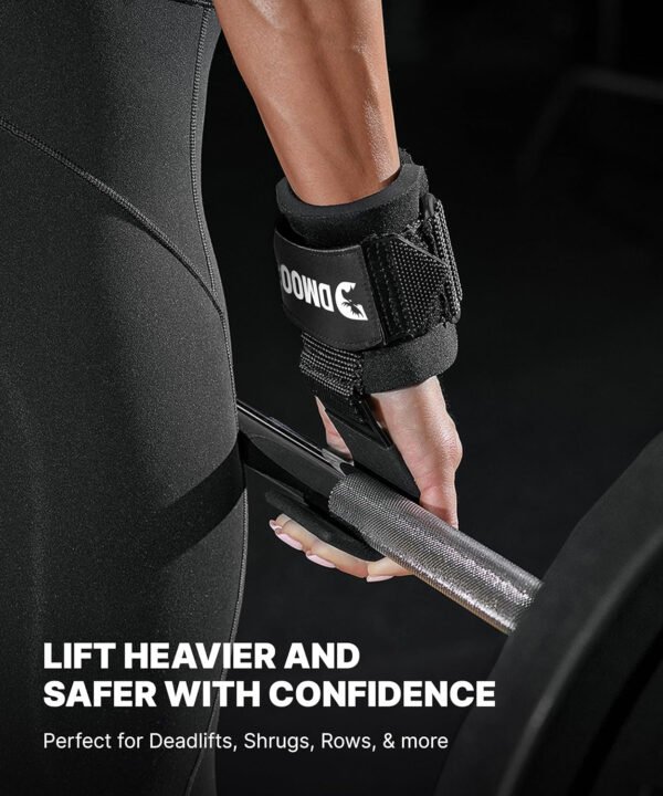 DMoose Fitness Ganchos de levantamiento de pesas para hombres y mujeres (par) – Acolchado de muñeca de 0.315 pulgadas de grosor – Empuñaduras de peso para levantamiento de pesas, encogimiento, filas y - Imagen 2
