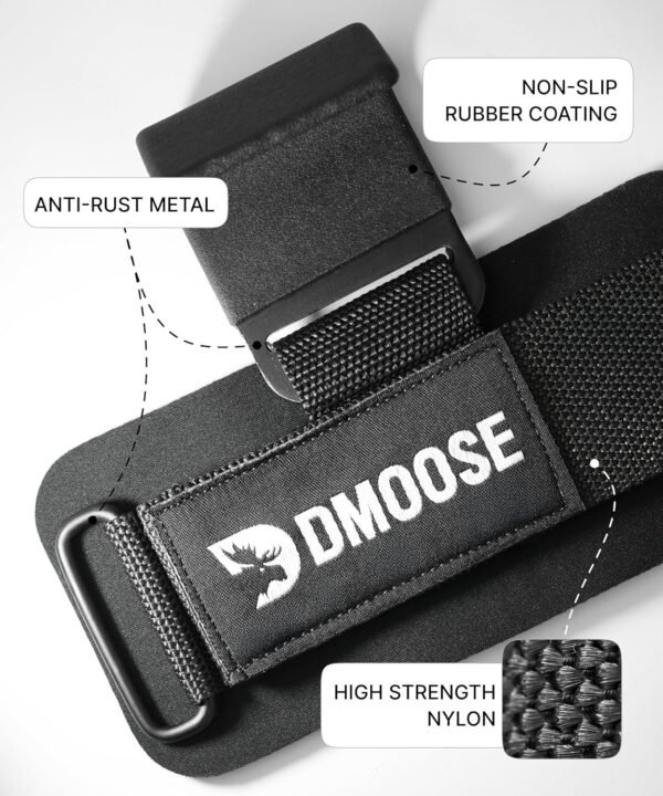 DMoose Fitness Ganchos de levantamiento de pesas para hombres y mujeres (par) – Acolchado de muñeca de 0.315 pulgadas de grosor – Empuñaduras de peso para levantamiento de pesas, encogimiento, filas y - Imagen 3