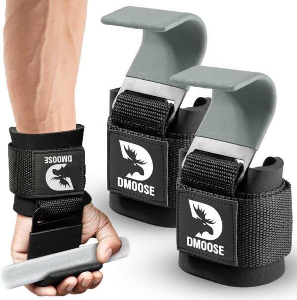 DMoose Fitness Ganchos de levantamiento de pesas para hombres y mujeres (par) – Acolchado de muñeca de 0.315 pulgadas de grosor – Empuñaduras de peso para levantamiento de pesas, encogimiento, filas y - Imagen 10