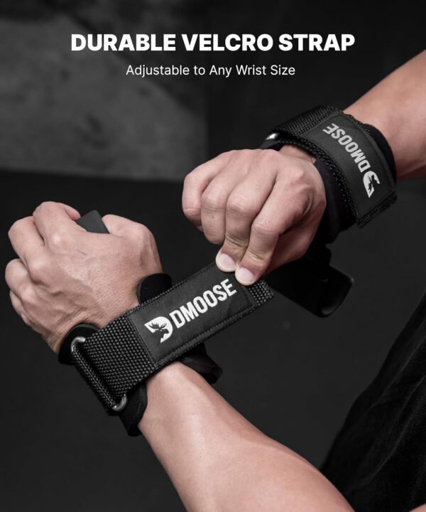 DMoose Fitness Ganchos de levantamiento de pesas para hombres y mujeres (par) – Acolchado de muñeca de 0.315 pulgadas de grosor – Empuñaduras de peso para levantamiento de pesas, encogimiento, filas y - Imagen 14