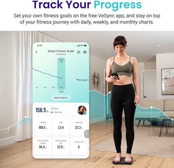 Etekcity Báscula inteligente para peso corporal, báscula de pesaje digital de baño con IMC, grasa corporal, masa muscular, aplicaciones de sincronización de equipos de salud con Bluetooth para el - Imagen 47