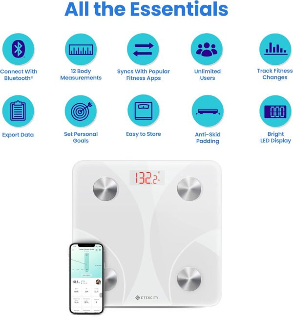 Etekcity Báscula inteligente para peso corporal, báscula de pesaje digital de baño con IMC, grasa corporal, masa muscular, aplicaciones de sincronización de equipos de salud con Bluetooth para el - Imagen 71