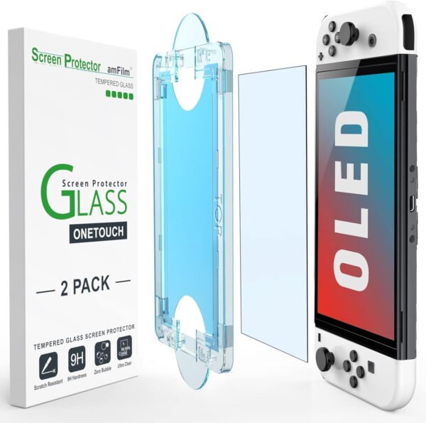 amFilm Auto-Alignment OneTouch for Nintendo Switch 2 Screen Protector [7.9''] 2025 Tempered Glass, Accessories, 30 seconds Installation, Bubble Free, Anti-Scratch, Touch Sensitive, Ultra-Clear [2Pack] - Imagen 2