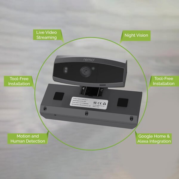 Remo+ DoorCam 3 - Cámara de seguridad inalámbrica sobre la puerta, almacenamiento de video rodante de 3 días sin suscripción, video de 1080p, visión nocturna, conversación bidireccional, IA con - Imagen 24