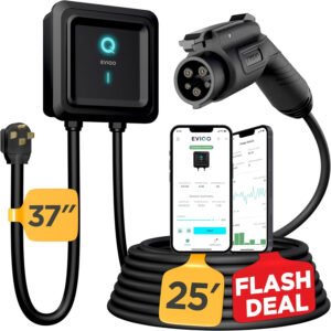 EVIQO Cargador EV de nivel 2 – Cargador EV de pared para el hogar nivel 2 48 amperios para coche eléctrico – 240 V NEMA 14-50 Enchufe 11.5kW EVSE J1772 Cargadores, Energy Star/UL – Estaciones de carga