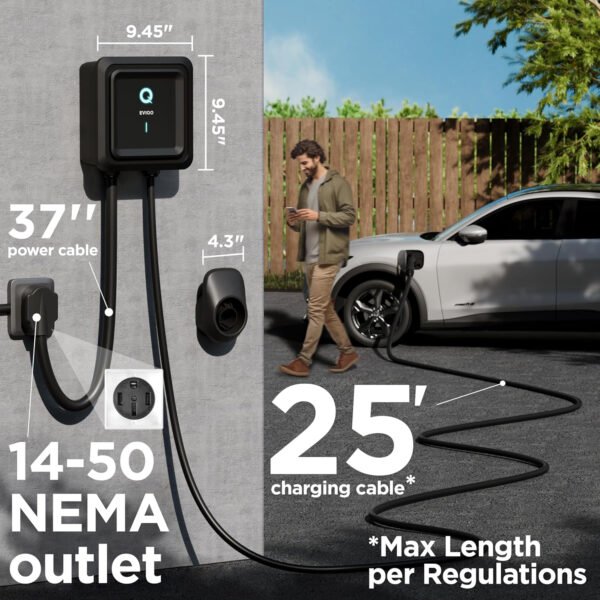 EVIQO Cargador EV de nivel 2 – Cargador EV de pared para el hogar nivel 2 48 amperios para coche eléctrico – 240 V NEMA 14-50 Enchufe 11.5kW EVSE J1772 Cargadores, Energy Star/UL – Estaciones de carga - Imagen 5