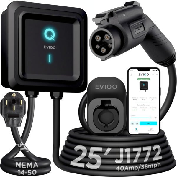 EVIQO Cargador EV de nivel 2 – Cargador EV de pared para el hogar nivel 2 48 amperios para coche eléctrico – 240 V NEMA 14-50 Enchufe 11.5kW EVSE J1772 Cargadores, Energy Star/UL – Estaciones de carga - Imagen 9