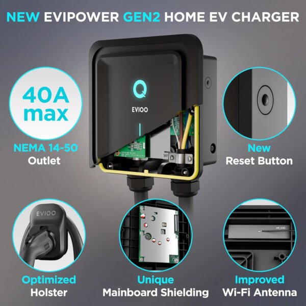 EVIQO Cargador EV de nivel 2 – Cargador EV de pared para el hogar nivel 2 48 amperios para coche eléctrico – 240 V NEMA 14-50 Enchufe 11.5kW EVSE J1772 Cargadores, Energy Star/UL – Estaciones de carga - Imagen 10