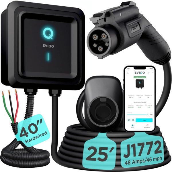 EVIQO Cargador EV de nivel 2 – Cargador EV de pared para el hogar nivel 2 48 amperios para coche eléctrico – 240 V NEMA 14-50 Enchufe 11.5kW EVSE J1772 Cargadores, Energy Star/UL – Estaciones de carga - Imagen 14