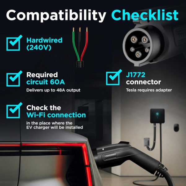 EVIQO Cargador EV de nivel 2 – Cargador EV de pared para el hogar nivel 2 48 amperios para coche eléctrico – 240 V NEMA 14-50 Enchufe 11.5kW EVSE J1772 Cargadores, Energy Star/UL – Estaciones de carga - Imagen 16