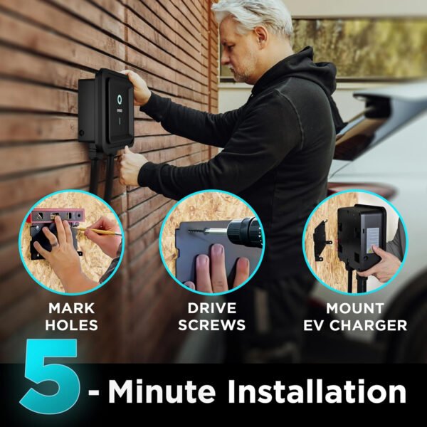 EVIQO Cargador EV de nivel 2 – Cargador EV de pared para el hogar nivel 2 48 amperios para coche eléctrico – 240 V NEMA 14-50 Enchufe 11.5kW EVSE J1772 Cargadores, Energy Star/UL – Estaciones de carga - Imagen 17