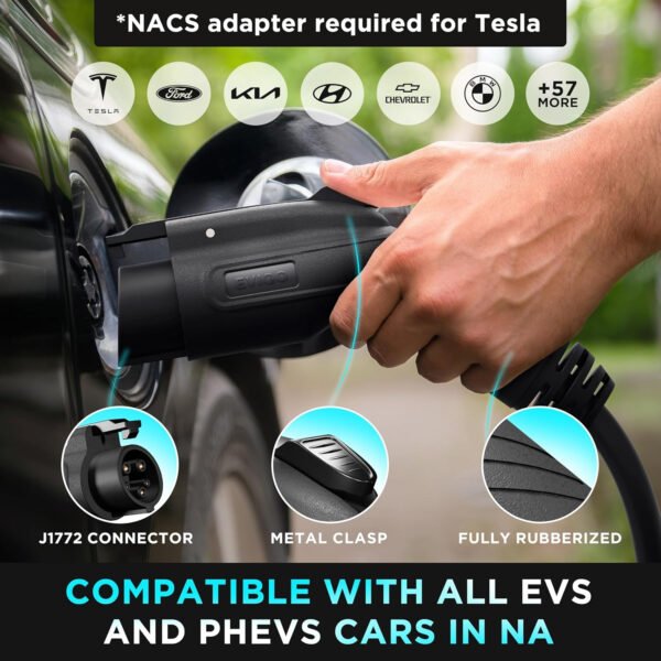 EVIQO Cargador EV de nivel 2 – Cargador EV de pared para el hogar nivel 2 48 amperios para coche eléctrico – 240 V NEMA 14-50 Enchufe 11.5kW EVSE J1772 Cargadores, Energy Star/UL – Estaciones de carga - Imagen 20
