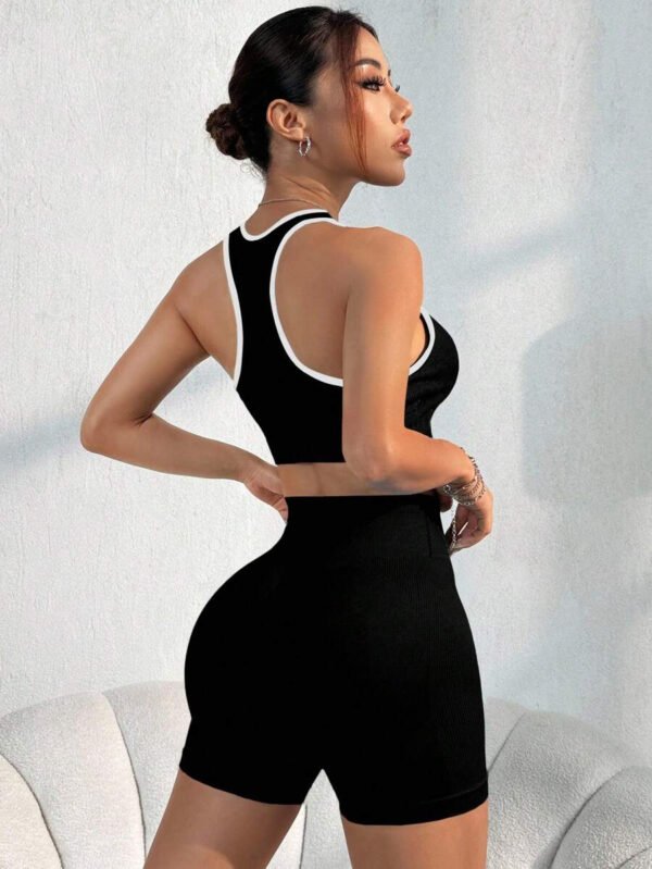 Conjunto casual de pantalón corto y Top sin mangas de unicolor para mujer, conjunto de gimnasio y entrenamiento - Imagen 3