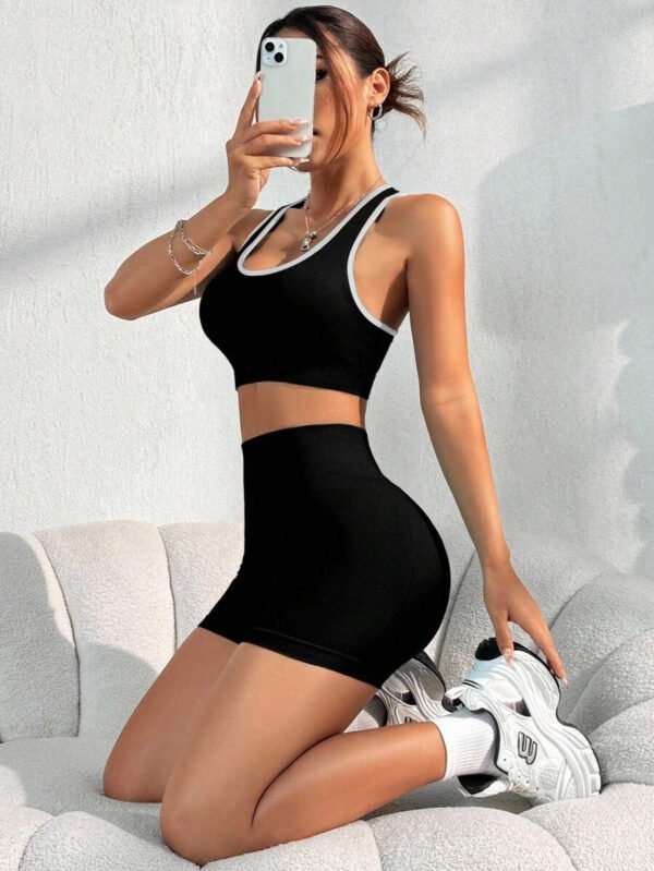 Conjunto casual de pantalón corto y Top sin mangas de unicolor para mujer, conjunto de gimnasio y entrenamiento - Imagen 5