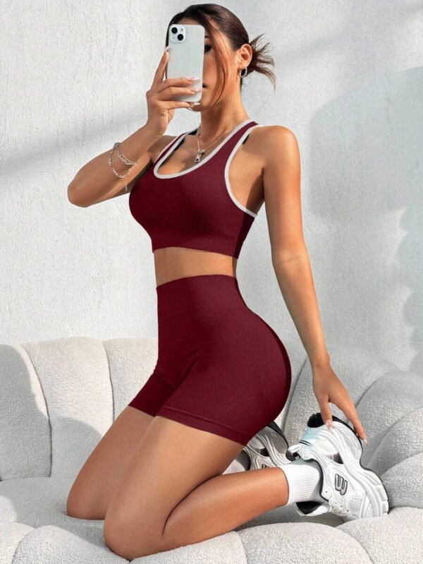 Conjunto casual de pantalón corto y Top sin mangas de unicolor para mujer, conjunto de gimnasio y entrenamiento - Imagen 15