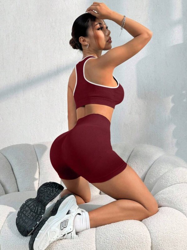 Conjunto casual de pantalón corto y Top sin mangas de unicolor para mujer, conjunto de gimnasio y entrenamiento - Imagen 17