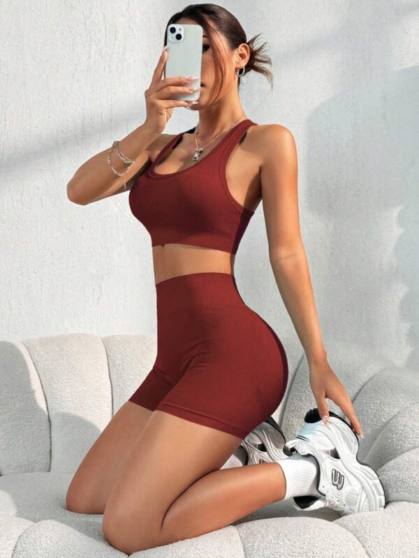 Conjunto casual de pantalón corto y Top sin mangas de unicolor para mujer, conjunto de gimnasio y entrenamiento - Imagen 20