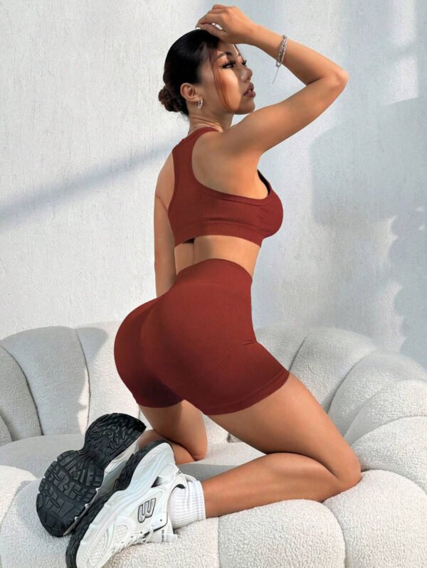 Conjunto casual de pantalón corto y Top sin mangas de unicolor para mujer, conjunto de gimnasio y entrenamiento - Imagen 23