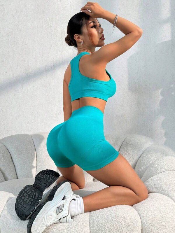 Conjunto casual de pantalón corto y Top sin mangas de unicolor para mujer, conjunto de gimnasio y entrenamiento - Imagen 27