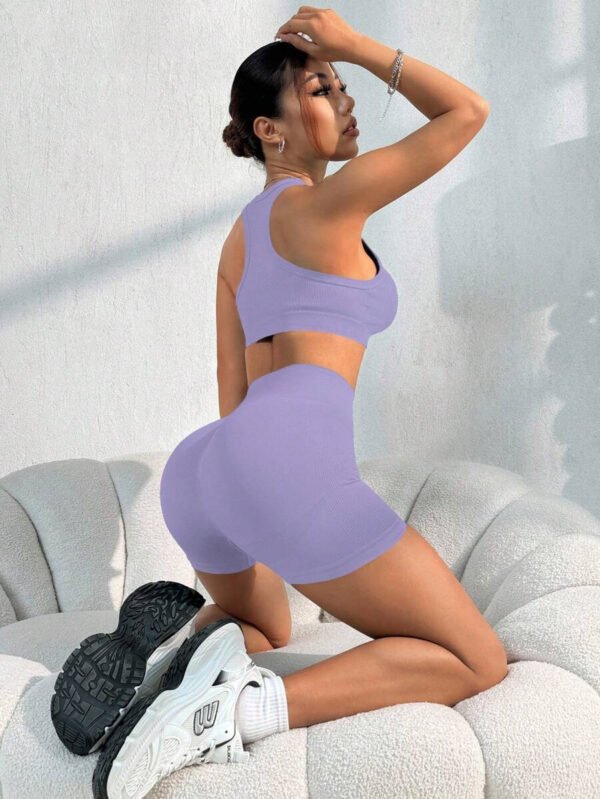 Conjunto casual de pantalón corto y Top sin mangas de unicolor para mujer, conjunto de gimnasio y entrenamiento - Imagen 31