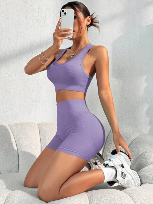 Conjunto casual de pantalón corto y Top sin mangas de unicolor para mujer, conjunto de gimnasio y entrenamiento - Imagen 44