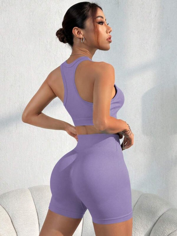 Conjunto casual de pantalón corto y Top sin mangas de unicolor para mujer, conjunto de gimnasio y entrenamiento - Imagen 46
