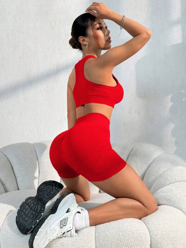 Conjunto casual de pantalón corto y Top sin mangas de unicolor para mujer, conjunto de gimnasio y entrenamiento - Imagen 54