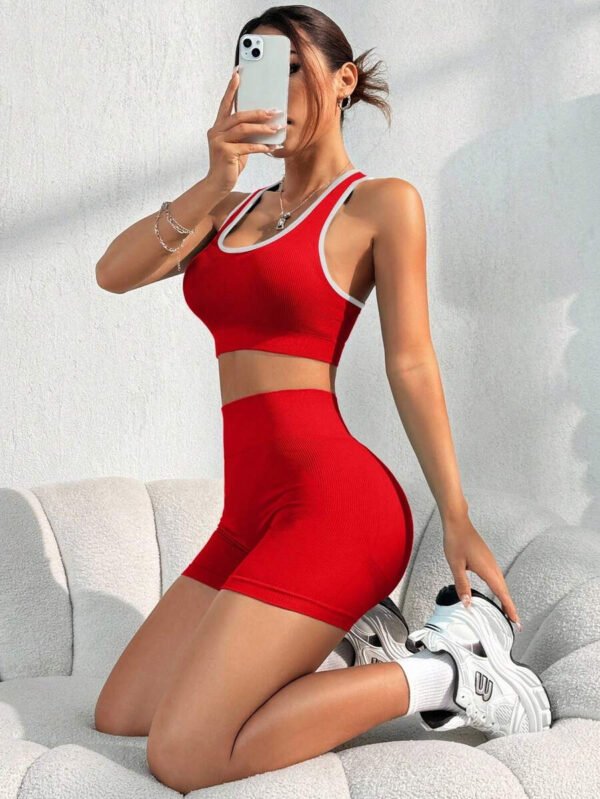 Conjunto casual de pantalón corto y Top sin mangas de unicolor para mujer, conjunto de gimnasio y entrenamiento - Imagen 59