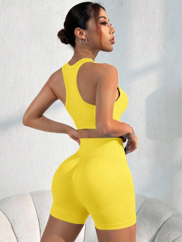 Conjunto casual de pantalón corto y Top sin mangas de unicolor para mujer, conjunto de gimnasio y entrenamiento - Imagen 61