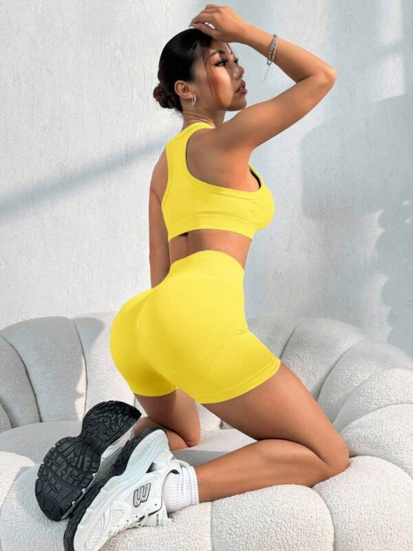 Conjunto casual de pantalón corto y Top sin mangas de unicolor para mujer, conjunto de gimnasio y entrenamiento - Imagen 65