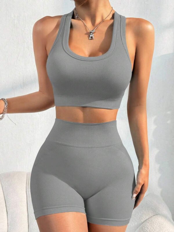 Conjunto casual de pantalón corto y Top sin mangas de unicolor para mujer, conjunto de gimnasio y entrenamiento - Imagen 66