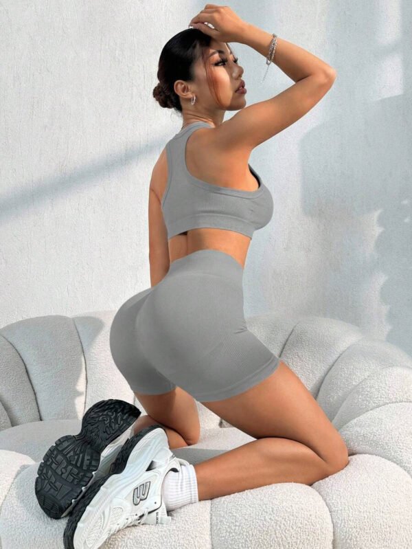 Conjunto casual de pantalón corto y Top sin mangas de unicolor para mujer, conjunto de gimnasio y entrenamiento - Imagen 70