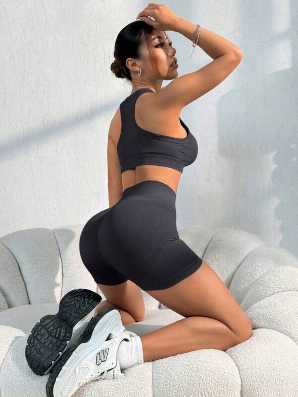 Conjunto casual de pantalón corto y Top sin mangas de unicolor para mujer, conjunto de gimnasio y entrenamiento - Imagen 76