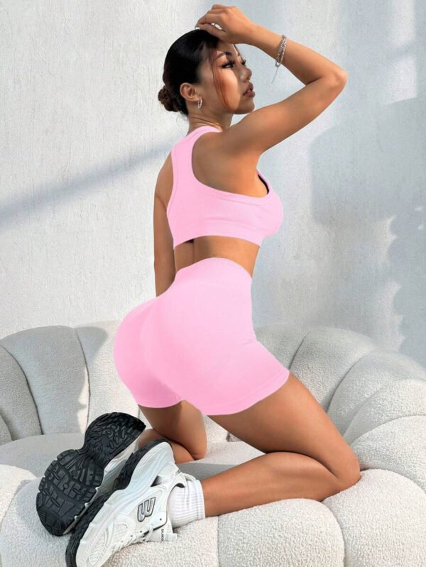 Conjunto casual de pantalón corto y Top sin mangas de unicolor para mujer, conjunto de gimnasio y entrenamiento - Imagen 88