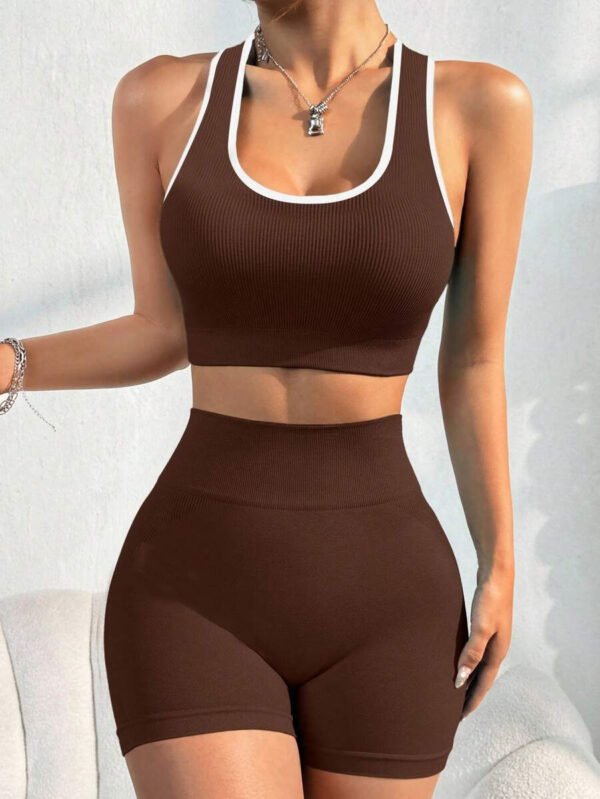 Conjunto casual de pantalón corto y Top sin mangas de unicolor para mujer, conjunto de gimnasio y entrenamiento - Imagen 89