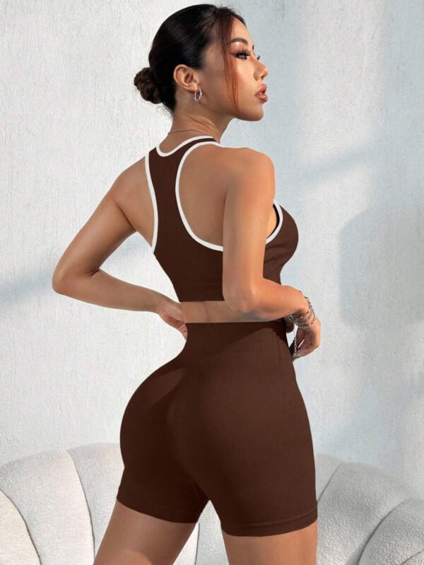 Conjunto casual de pantalón corto y Top sin mangas de unicolor para mujer, conjunto de gimnasio y entrenamiento - Imagen 90