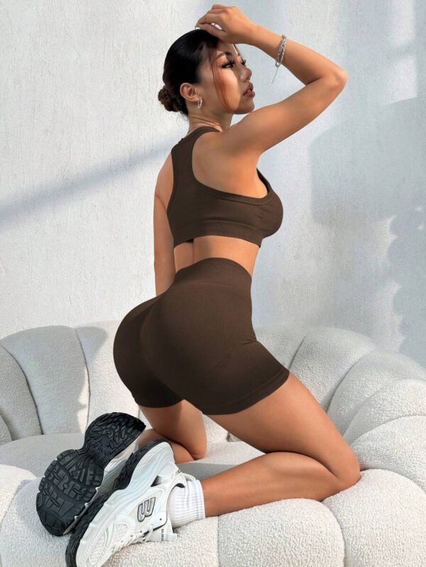 Conjunto casual de pantalón corto y Top sin mangas de unicolor para mujer, conjunto de gimnasio y entrenamiento - Imagen 97