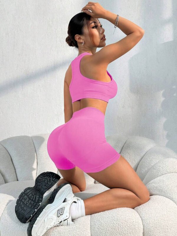 Conjunto casual de pantalón corto y Top sin mangas de unicolor para mujer, conjunto de gimnasio y entrenamiento - Imagen 105